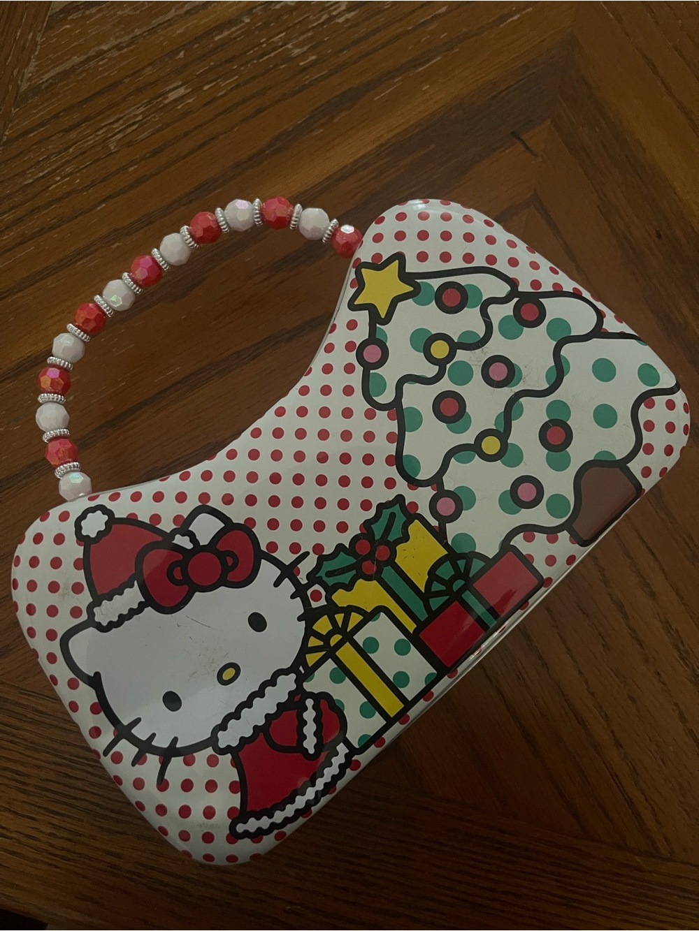 Hello Kitty Red & White Beaded Handle Kids Holiday Bag